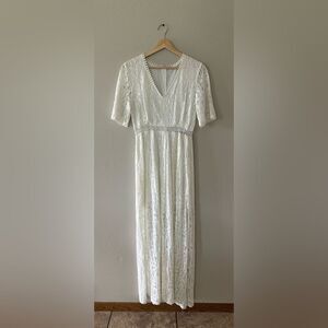 Promesa Lace Maxi V Neck Short Sleeve Dress Off White Cream Size Small